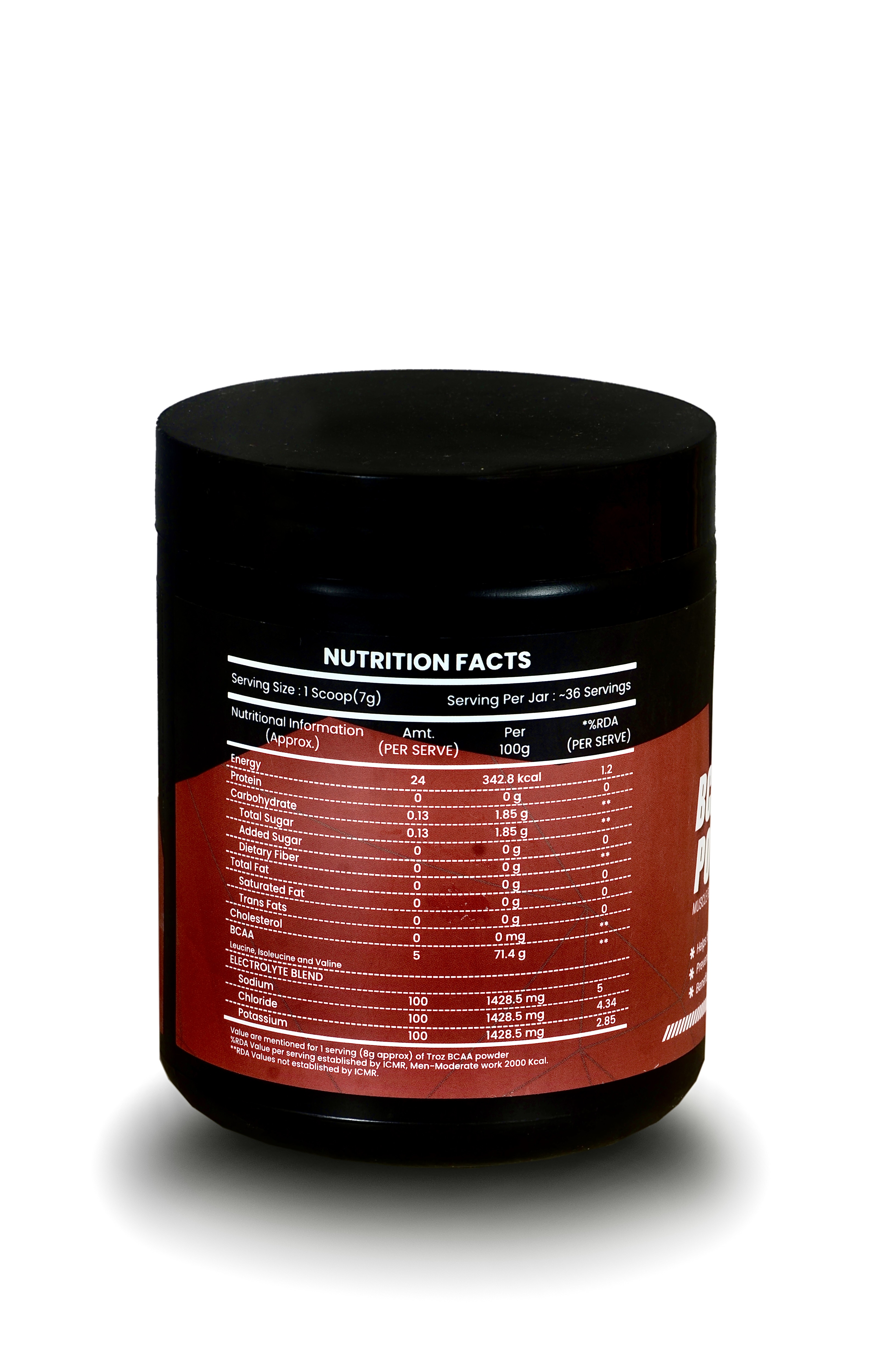 Troz BCAA Pure-Amino -250 gm (36 Servings) With Complete Ratio of 2:1:1 for Recovery & Performance Boost,Energy Powder (Fruit Pumch)