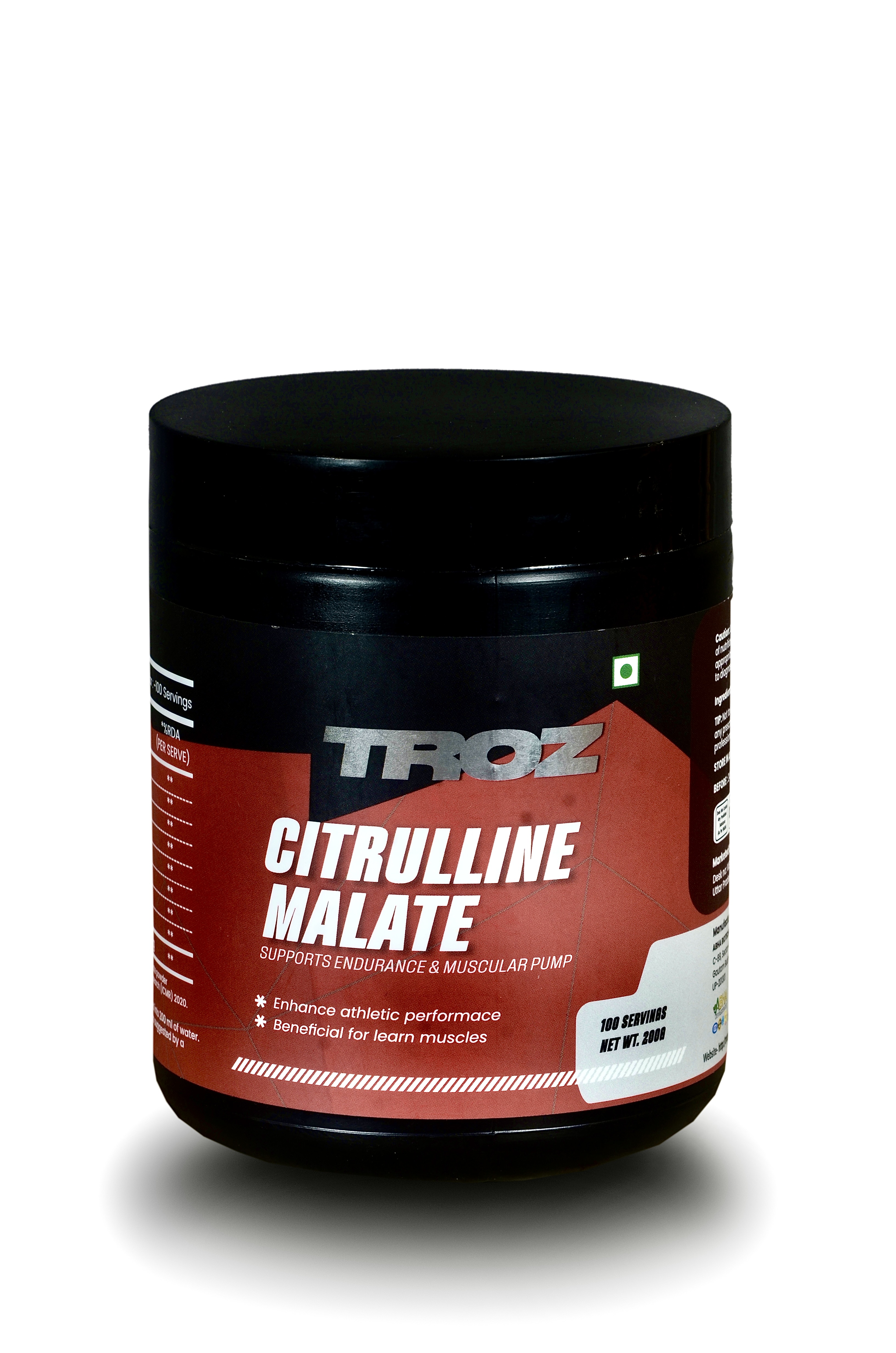 Troz Citrulline Malate [100 Servings]|2000 Mg|Pre Workout Powder|Enhance Muscle Pumps|Improve Muscle Vascularity|Nitric Oxide Booster| 200 Gm