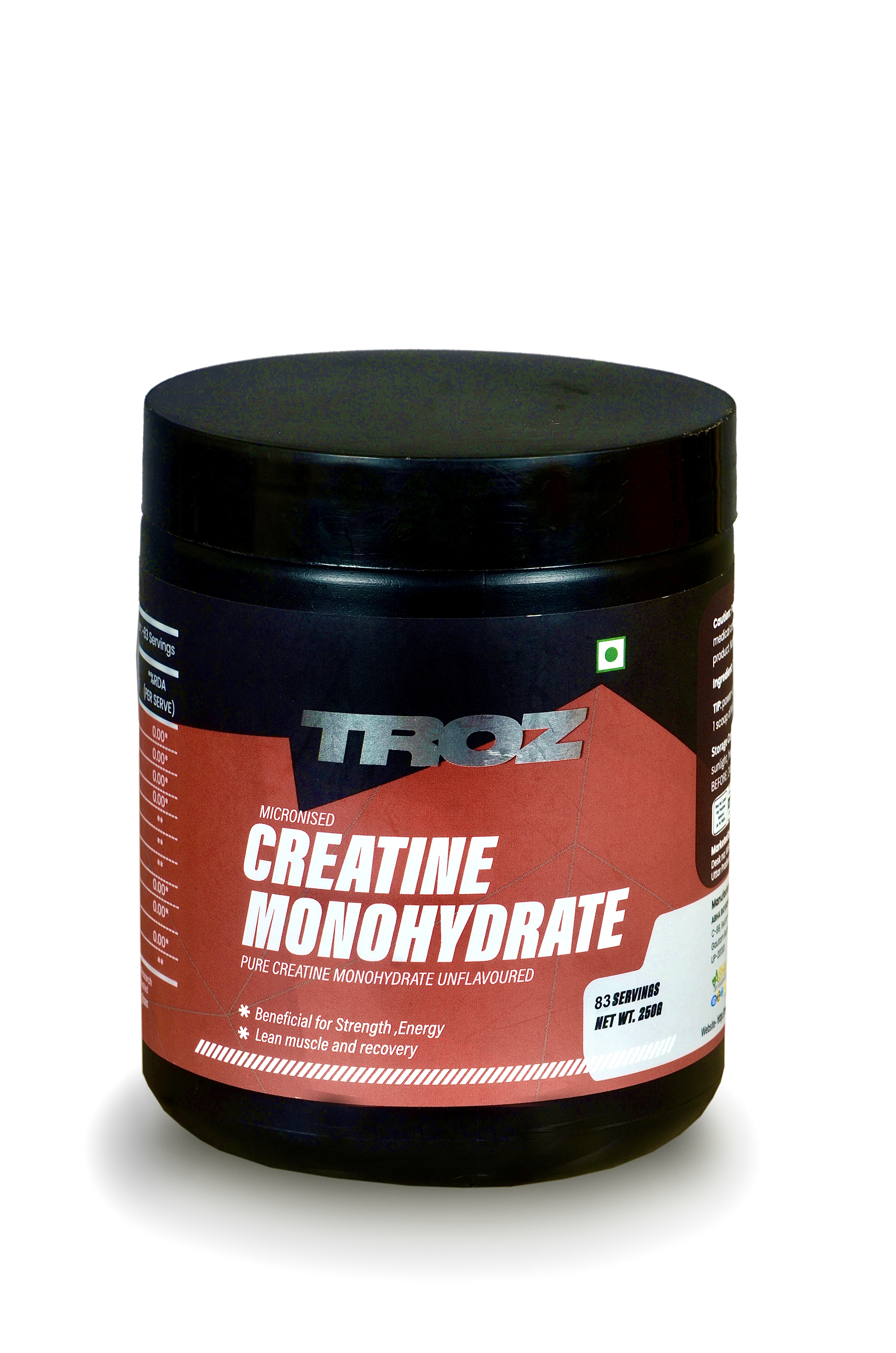 Troz - Creatine Monohydrate Micronised (250g, 83 Servings) 100% Pure Creatine | Unflavored | Supports Athletic Performance and Power