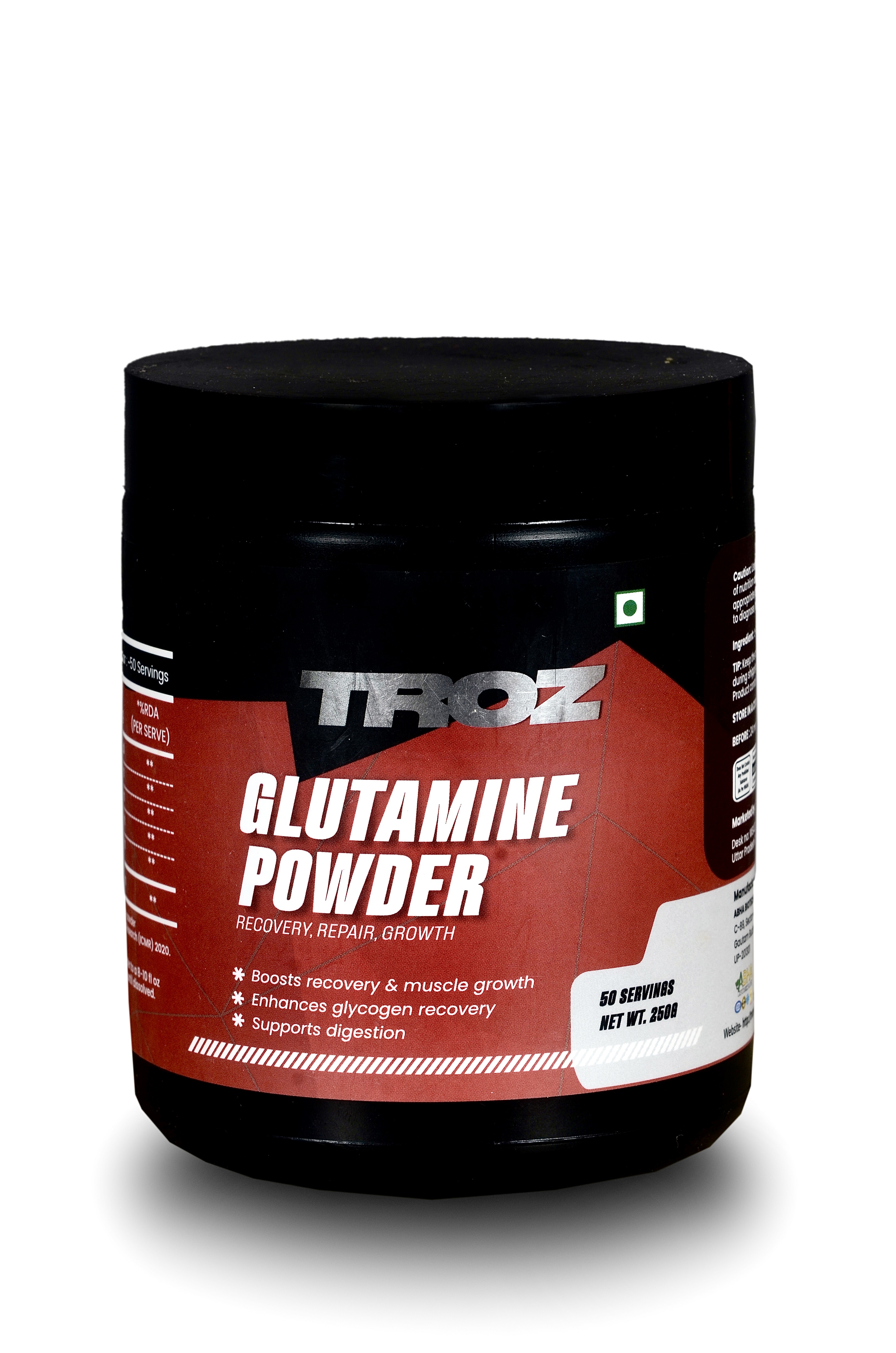 Troz L-Glutamine Powder 5000 mg (250 GM,50 Servings) For Speeds Up Post Workout Growth & Recovery Supplement | Good For Digestive Health - Tested & Trusted, No Artificial Filler - Unflavored
